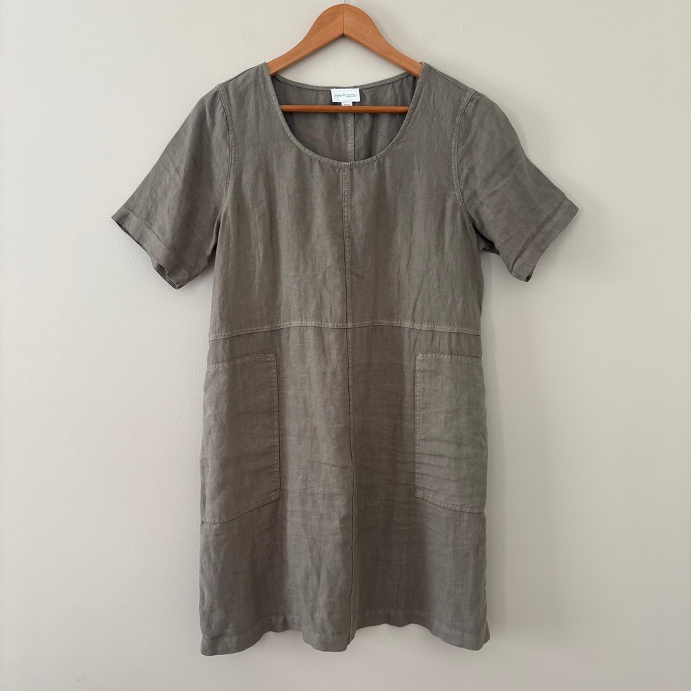 J. Jill Dress Pure Jill Medium Petite 100% Linen Short Sleeve Shift Pockets
